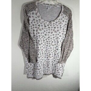 Patchington Women’s Large Tan White Leopard Print Light Knit Sweater Long Sleeve